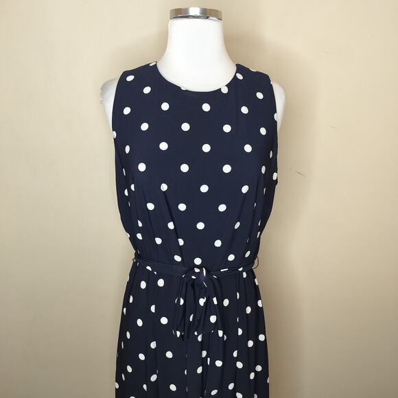 Anne Klein Polka Dot Dress Belted Stretch Fit Flare - Picture 2 of 8
